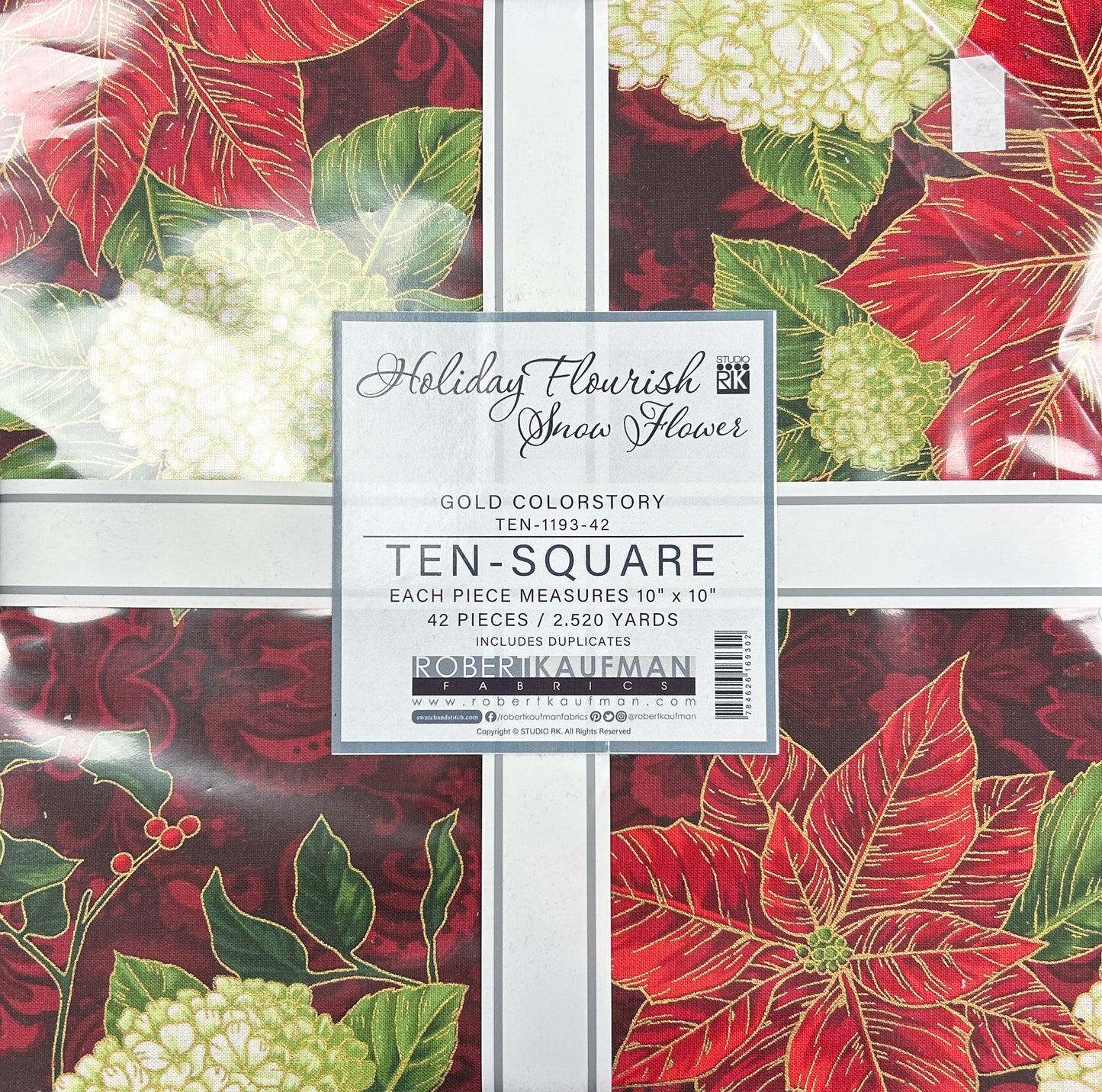 Holiday Flourish Snow Flower Red -10 inch charm pack