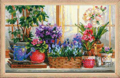 Riolos Cross Stitch - Windowsill with Flowers