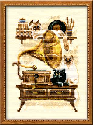 Riolis Cross Stitch - Cat with Gramaphone