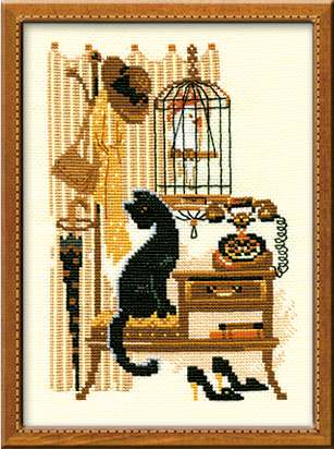Riolis Cross Stitch - Cat with Telephone