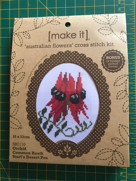 Australian Flowers Cross Stitch Kit with wooden frame