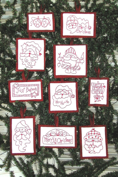 Bird Brain Design Stitchery - Santa Redwork Ornaments