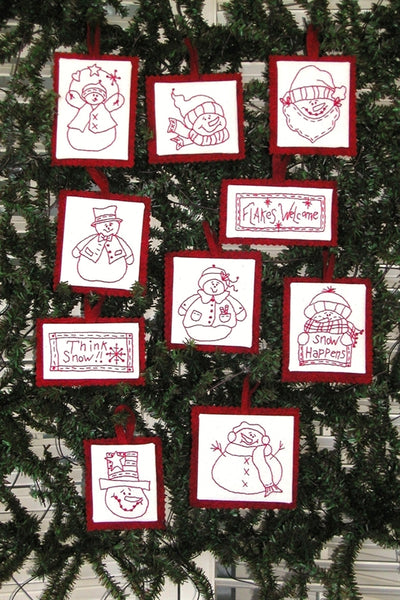 Bird Brain Design Stitchery - Snowmen Redwork Ornaments