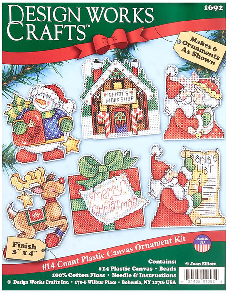 Design Works Crafts Cross Stitch Kit - Plastic Canva Ornament Kit - Santa's Workshop